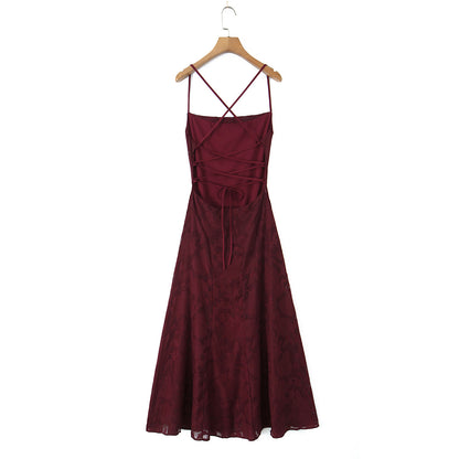 Strap up backless embroidered strapless dress dress