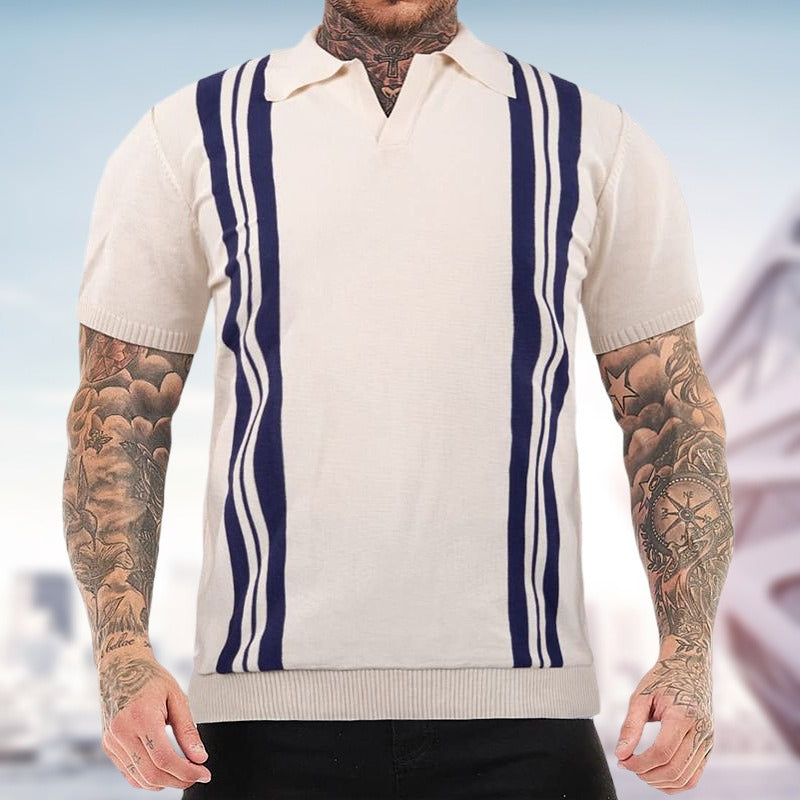 Zomerse gestreepte gebreide casual poloshirt met korte mouwen