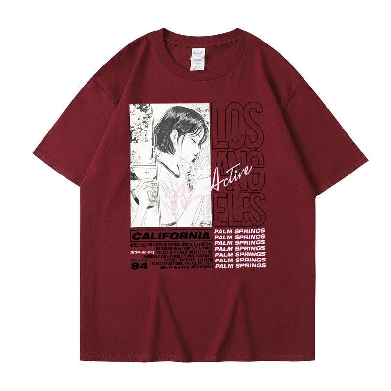 Anime Girl Letter Printed Short sleeved T-shirt Summer Cotton Harajuku Top Women's Clothing