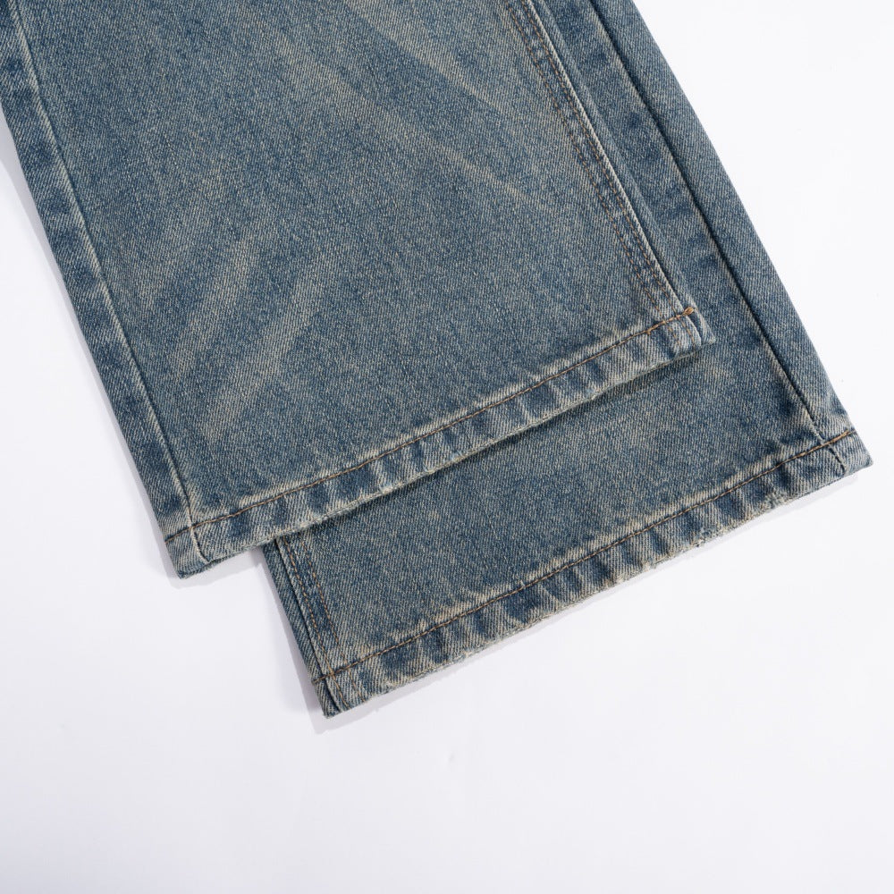 Witgewassen denim broek met wijde pijpen