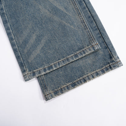 Witgewassen denim broek met wijde pijpen