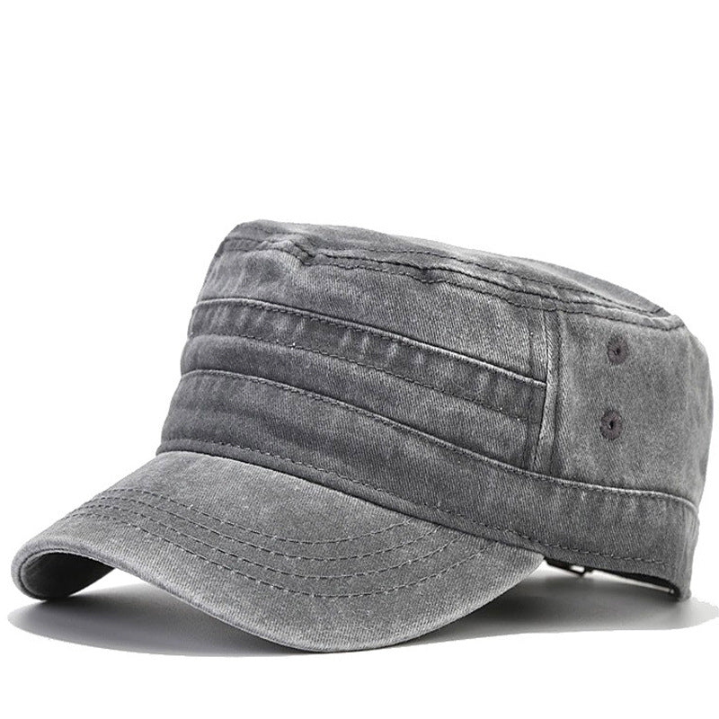 Men's Washed Pure Cotton Solid Color Flat-Top Military Cap