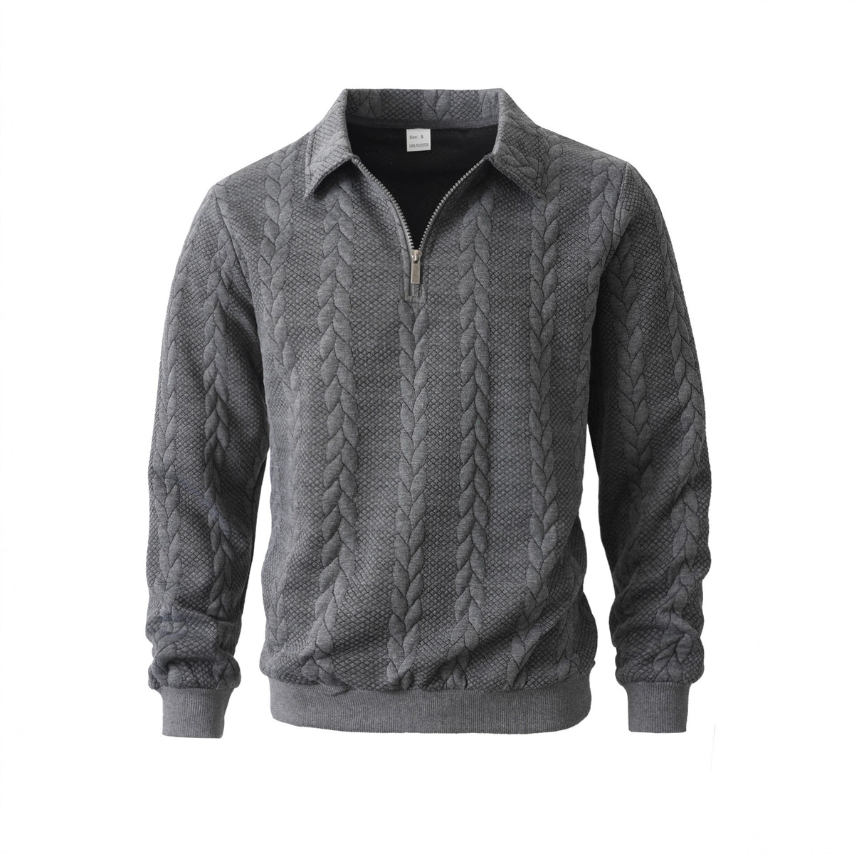 Men Jacquard Lapel Zip Up Jacket Casual Long Sleeve Sweatshirt