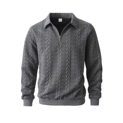 Men Jacquard Lapel Zip Up Jacket Casual Long Sleeve Sweatshirt