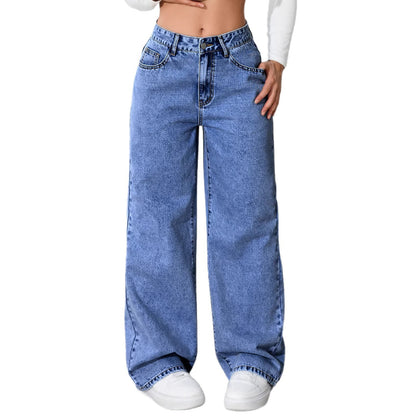 Women's High Waisted Retro Straight Leg Denim Pants