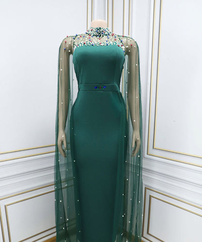 Luxe elegante Dubai damesjurk met mesh en versieringen