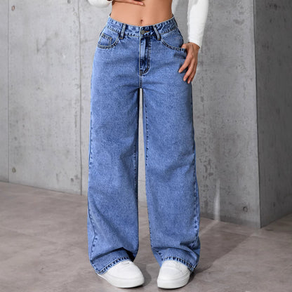 Women's High Waisted Retro Straight Leg Denim Pants
