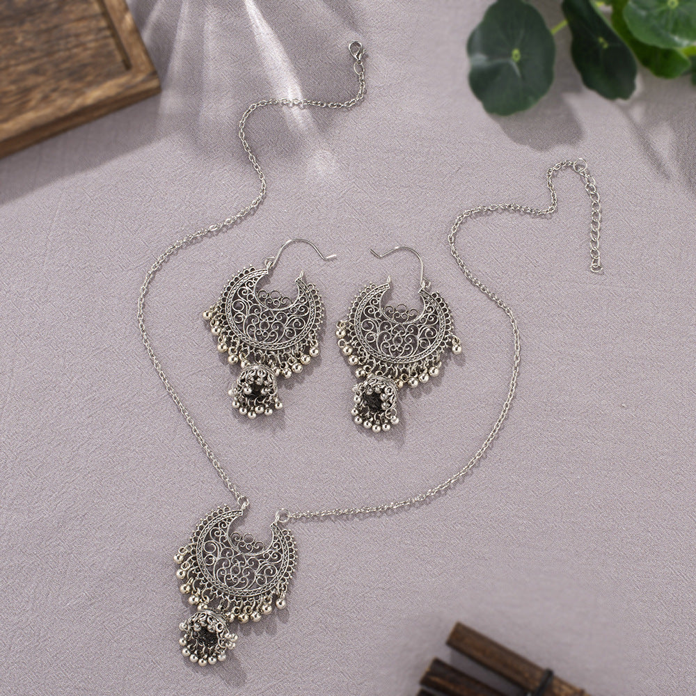 Bohemian retro oorbellen en ketting set met belletjes