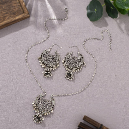Bohemian retro oorbellen en ketting set met belletjes