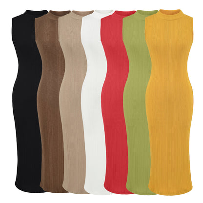 Sleeveless Ribbed Knit Dress with Slit