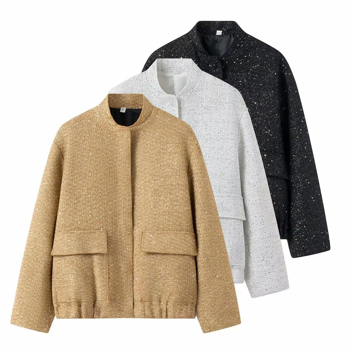 Women's Beaded Round Neck Long Sleeve Loose Polyester Jacket