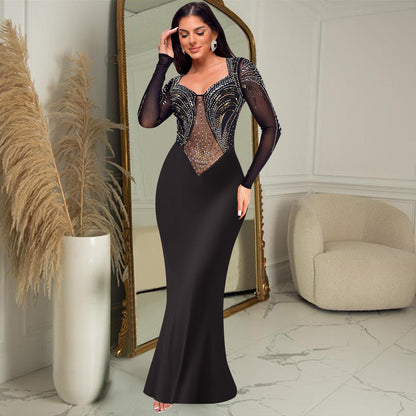 Women's Clothing Hot-Selling New Fashion Solid Color Hot Diamond Waist Sexy Hip-Hugging Dress