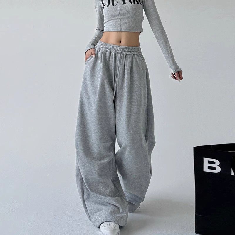 Women's Straight Loose Fleece-Lined Drawstring Casual Pants
