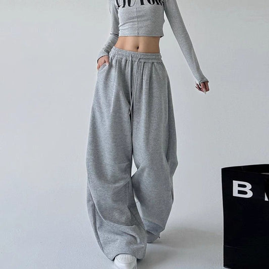 Women's Straight Loose Fleece-Lined Drawstring Casual Pants