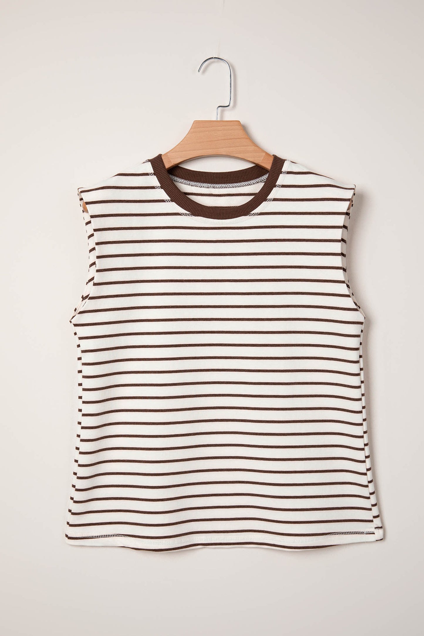 Gestreepte tanktop met ronde hals en losse afwerking