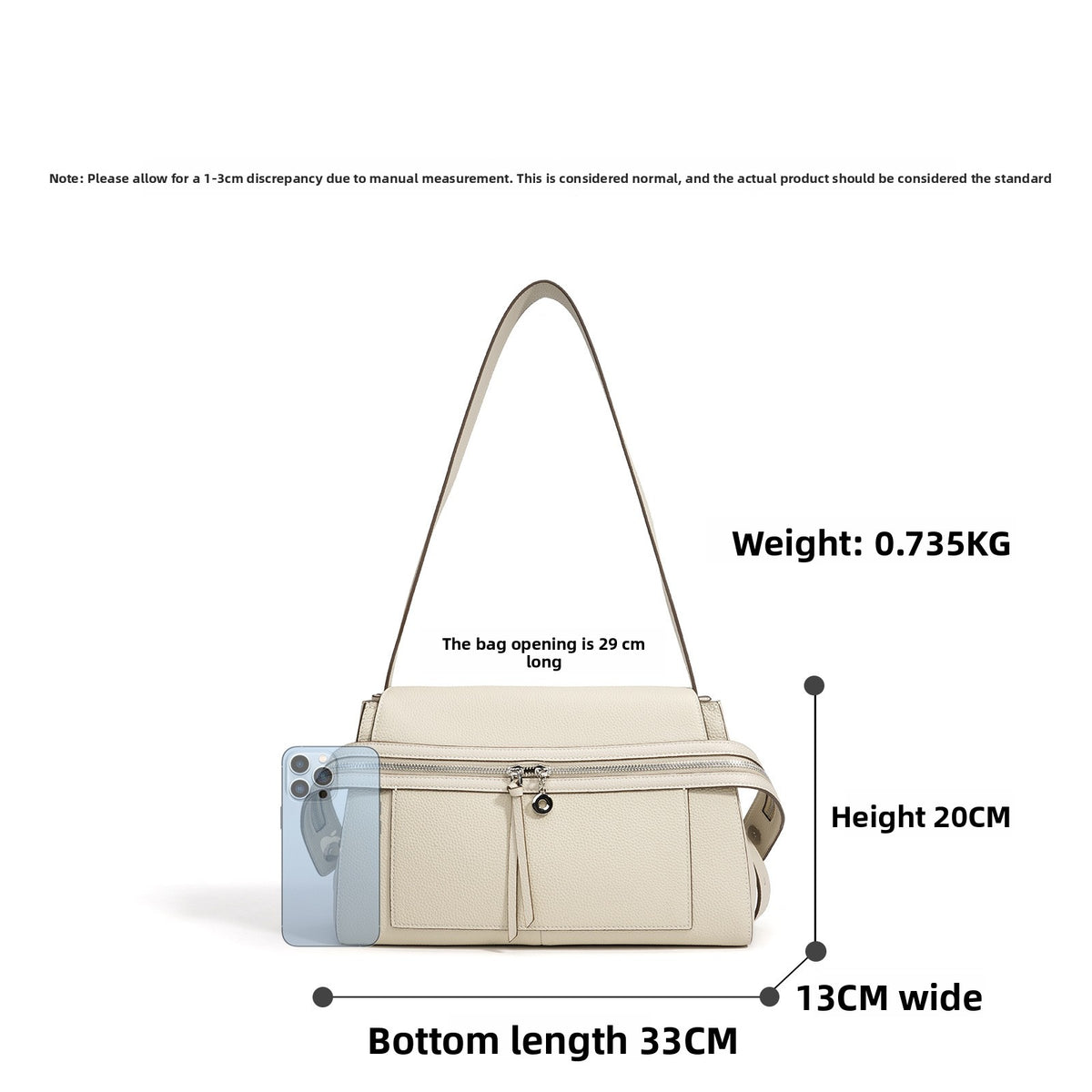 Elegant genuine leather shoulder bag in Kelly style