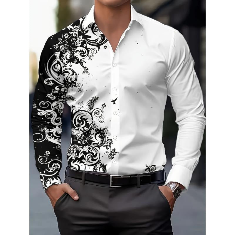 Bedrukt slim-fit  herenoverhemd met lange mouwen elegante model