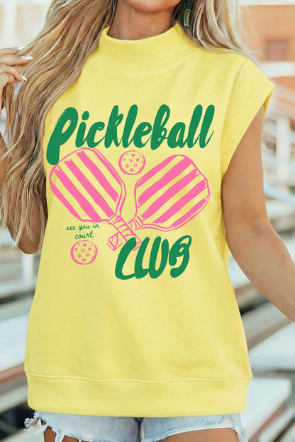 Gele Pickleball Club Game Day Graphic Halve Mouw Col T-shirt