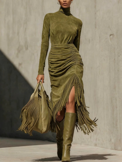 Elegant Tassel Suede Dress