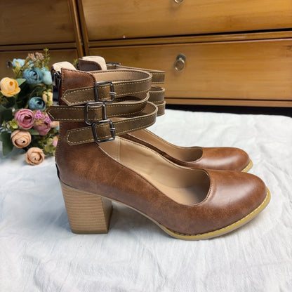 Retro Mary Jane Buckle Strap High Heel Shoes