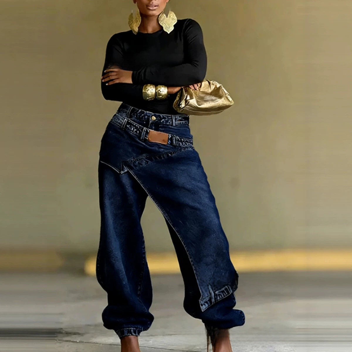 Designer Patchwork Denim Trousers