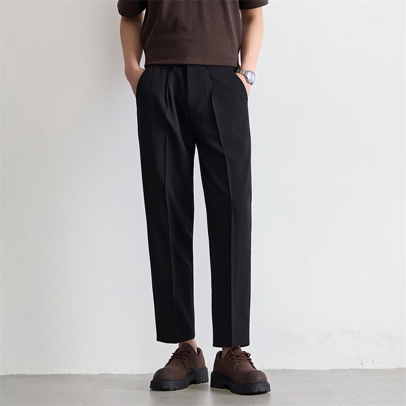 Mens Ice Silk Straight Leg Cropped Pants