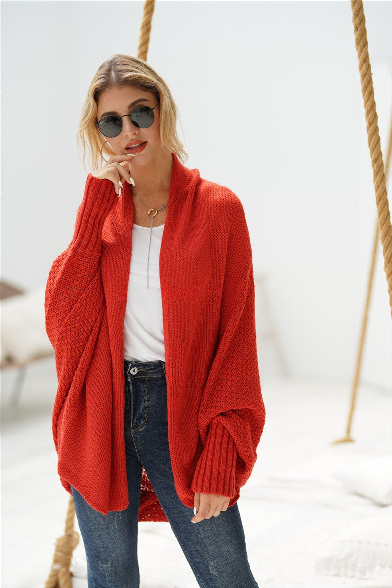 Long and oversized knitted cardigan in large size
