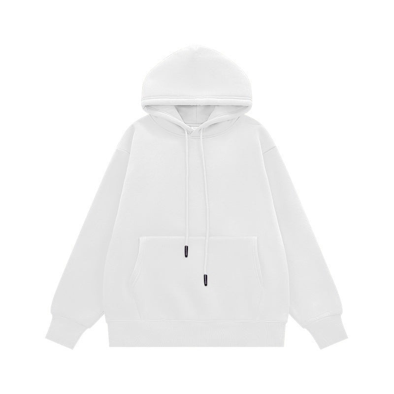 Men Solid Color Fleece Hooded Sweatshirt 350g Heavyweight Pullover