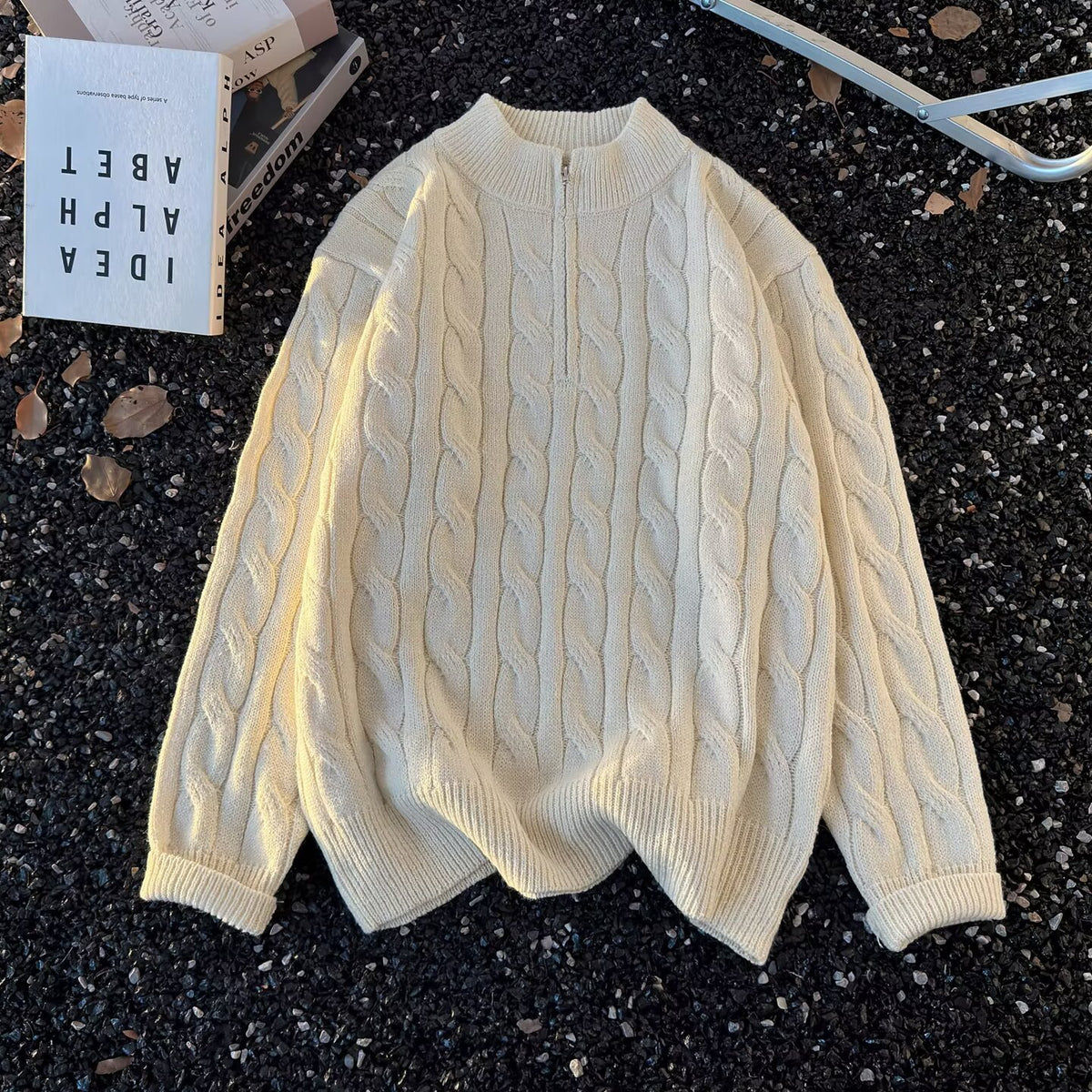 Half Zip Cable Knit Sweater