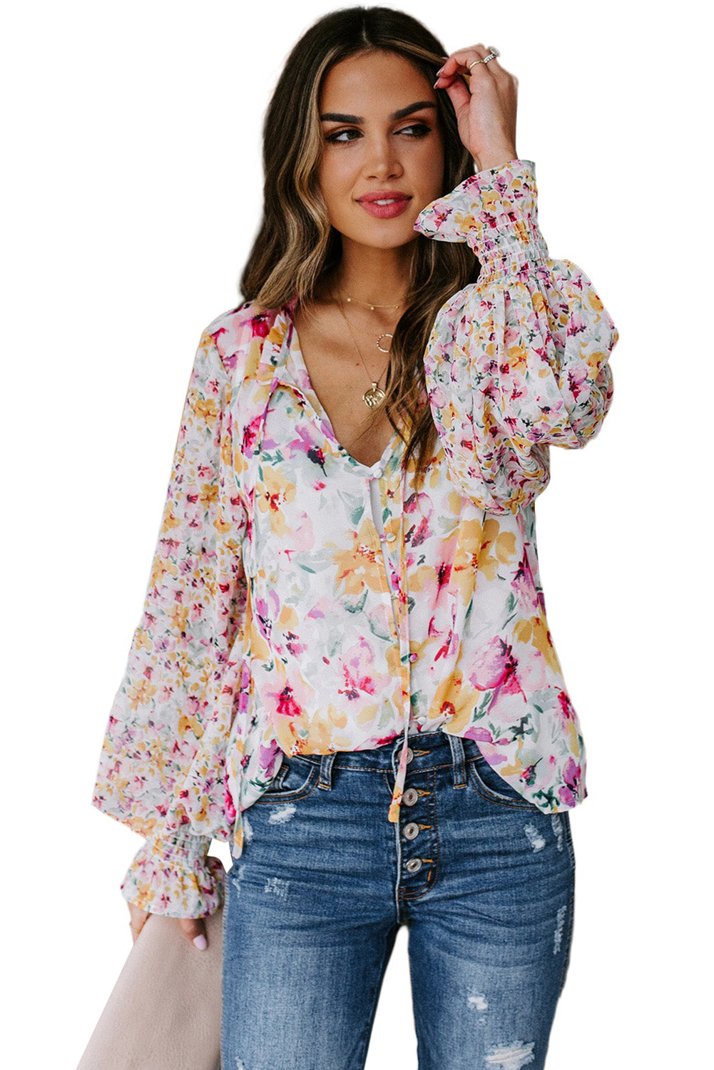 Casual Cakewalk blouse met bloemenprint en smockwerk