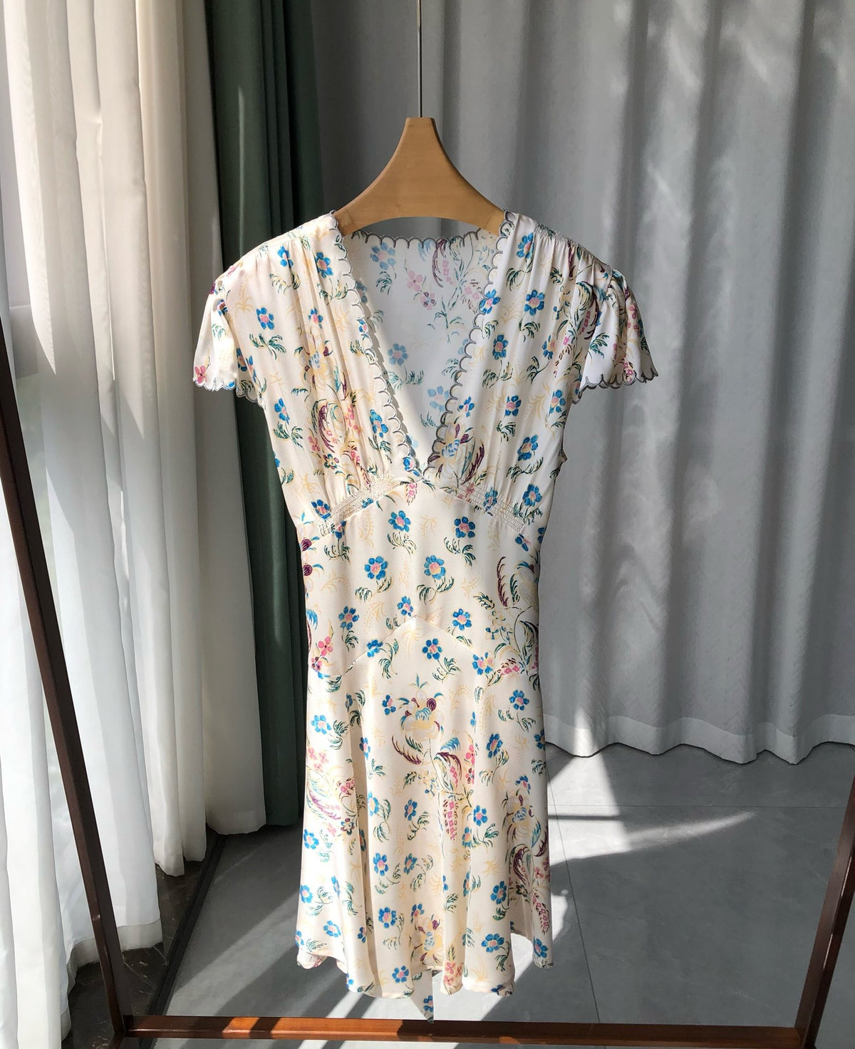 Floral Print Silk Short Dress