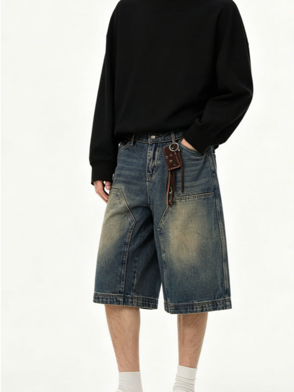 Vintage gewassen oversized katoenen denim shorts