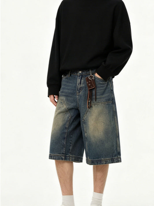 Vintage gewassen oversized katoenen denim shorts