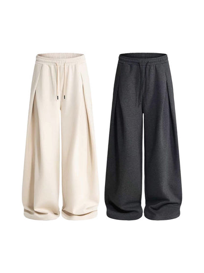 Retro X-shaped pleated casual pants for men and women, loose and straight fit