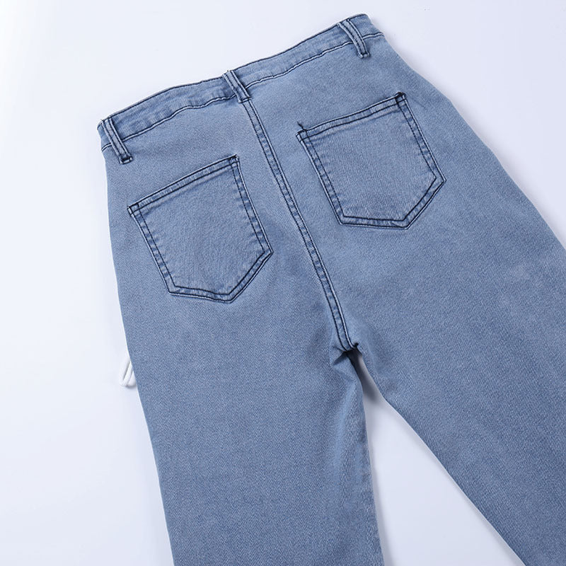 Uitgesneden statement strapping straight leg flared jeans