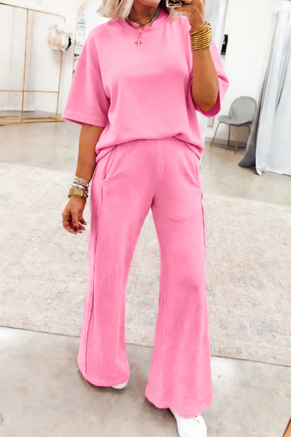 Effen oversized T-shirt met zakken en  casual broek 2-delige set