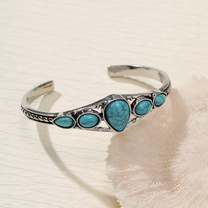 Bohemian Retro Turquoise Adjustable Cuff Bracelet Carved Hollow Geometric