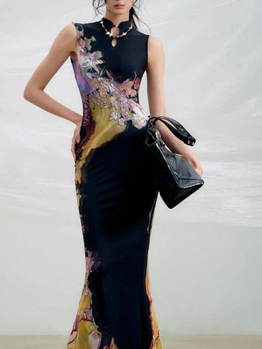 Cheongsam-jurk met Chinoiserie-print