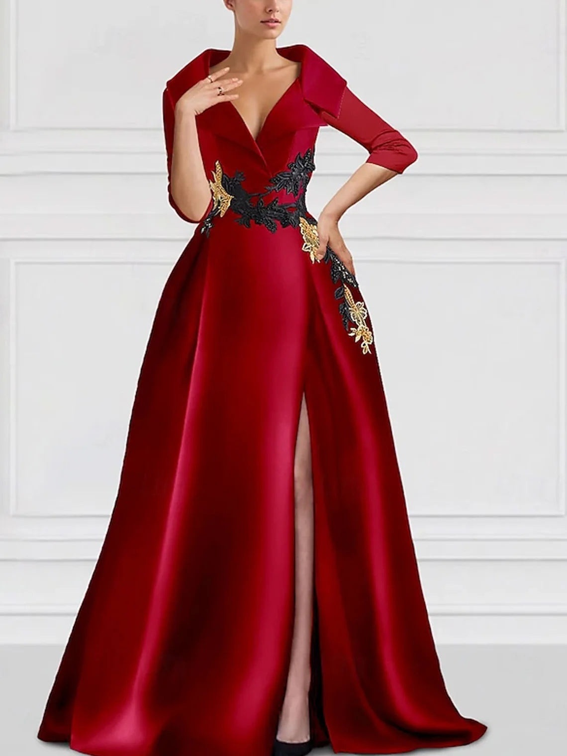 Elegant V-Neck Slit Evening Gown