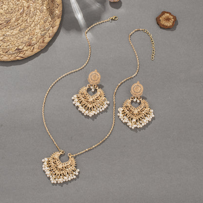 Bohemian retro oorbellen en ketting set met belletjes