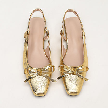 Womens French Style Gold Flat Sandals Closed Toe Mary Jane Shoes