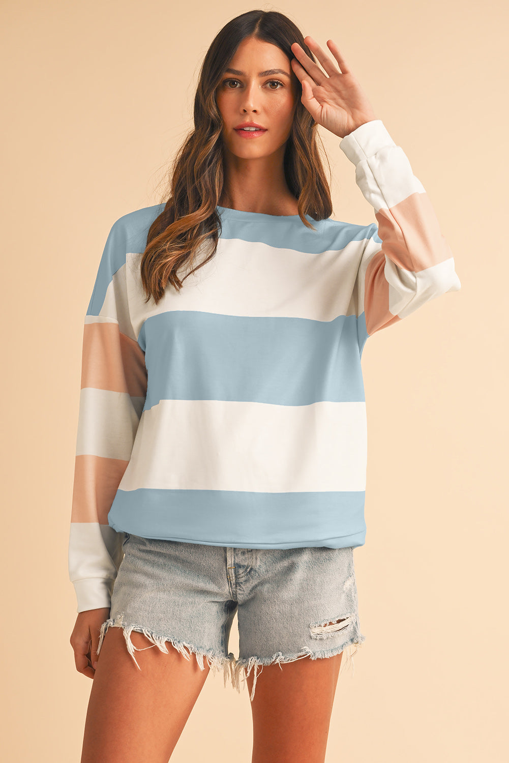 Sweatshirt met kleurblokken verlaagde schouders en lange mouwen