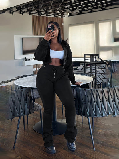 Womens Hooded Fleece Zip-Up Cardigan and Pants Set