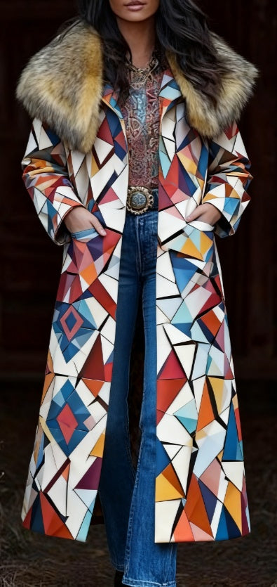 Retro Warm Printed Long Coat