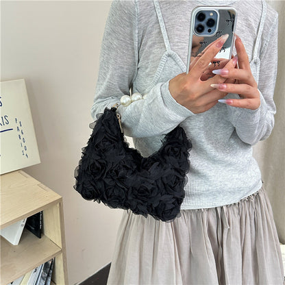 Elegant Pearl Texture Solid Color Handbag