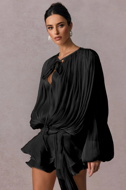 Womens Solid Color Shirt Dress with Tie Detail