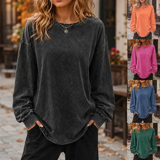 Unisex Vintage Oversized Long Sleeve Cotton Blend Pullover Top