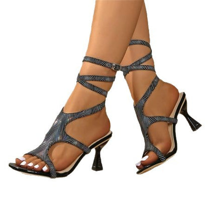 Side Hollow Stiletto High Heel Sandals