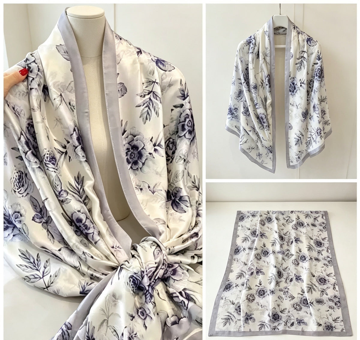 Women's Lijin Satin Scarf Floral Print Shawl