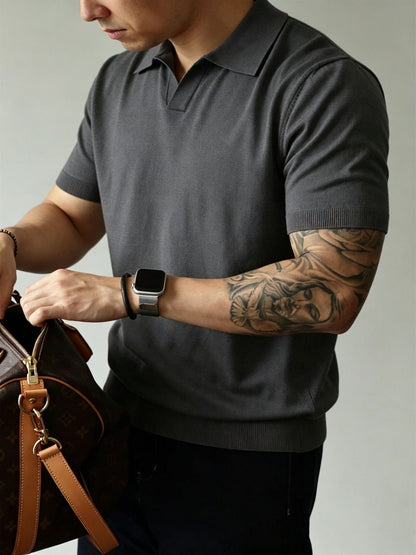 Knitted Polo Shirt Men's Short Sleeve